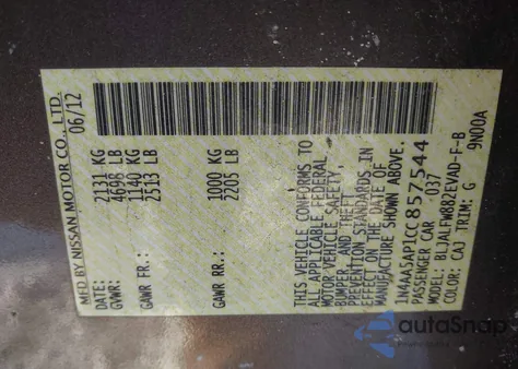 2012 Nissan Maxima 3.5 Sv from USA, damaged, VIN 1N4AA5AP1CC857544